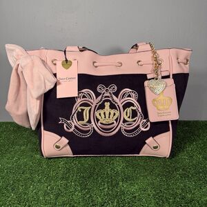Juicy Couture Lovers Club Terry Tote Daydreamer Bag Black Pink Y2K NWT